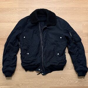 AllSaints Faro Black Bomber Jacket with Shearling Collar Size S